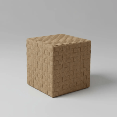 Puff Cubo Madera Y Tejido Kraft Decorativo Estilo Boho