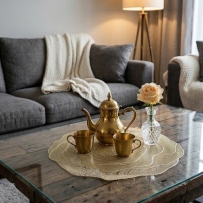 Set X6 Individual De Mesa Redondo Mantel Individual Dorado