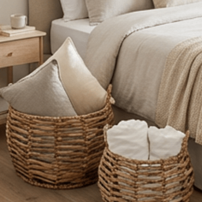 Pack Cestos Organizadores Fibra Natural Con Manijas Canastos