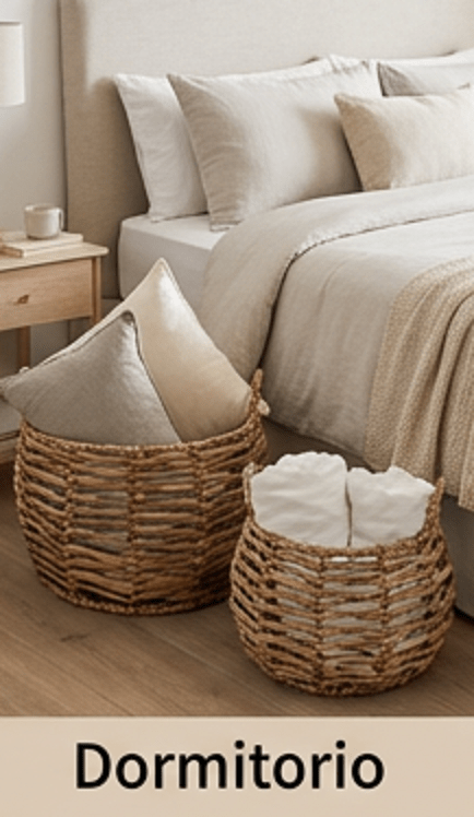 Pack Cestos Organizadores Fibra Natural Con Manijas Canastos