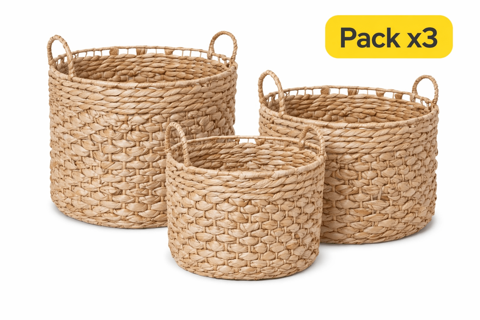 Pack Cestos Organizadores Fibra Natural Con Manijas Canastos - Imagen 6