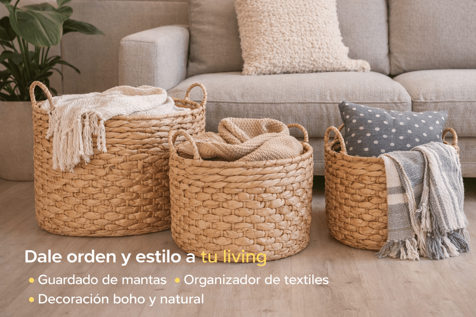 Pack Cestos Organizadores Fibra Natural Con Manijas Canastos - Imagen 7