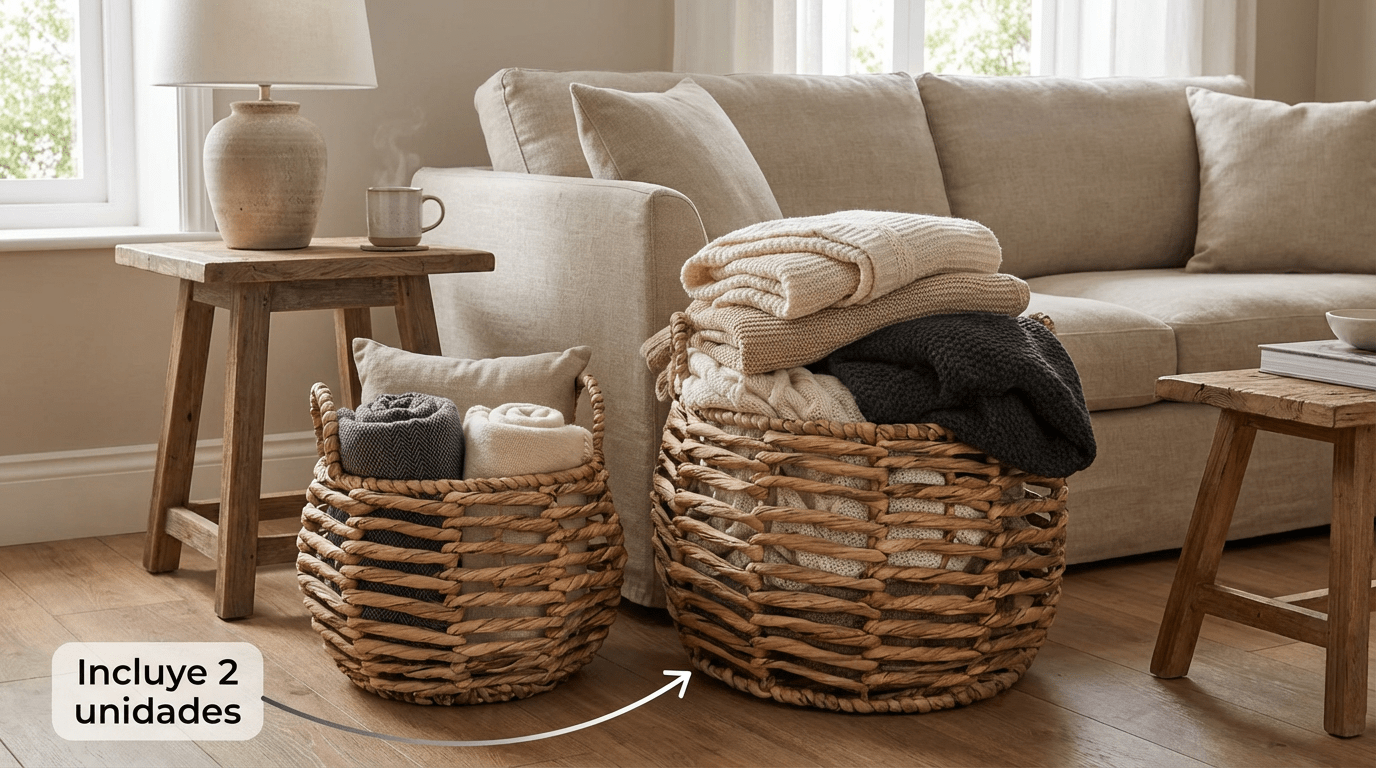 Pack Cestos Organizadores Fibra Natural Con Manijas Canastos - Imagen 33