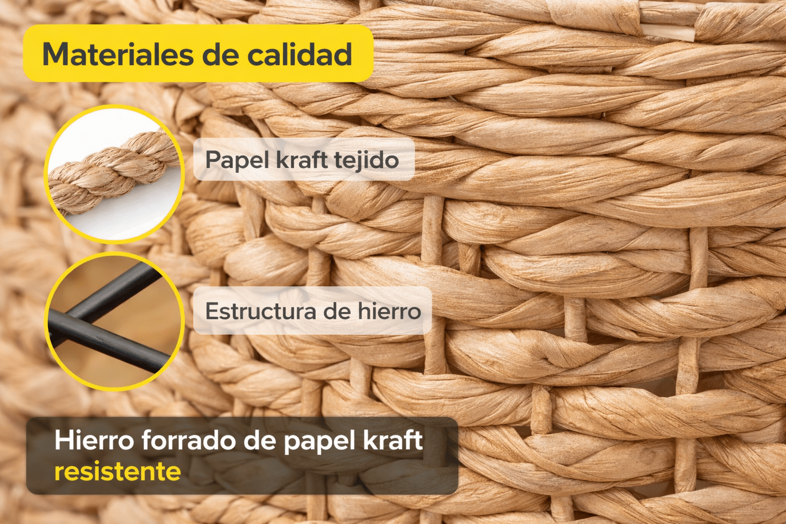 Pack Cestos Organizadores Fibra Natural Con Manijas Canastos - Imagen 8